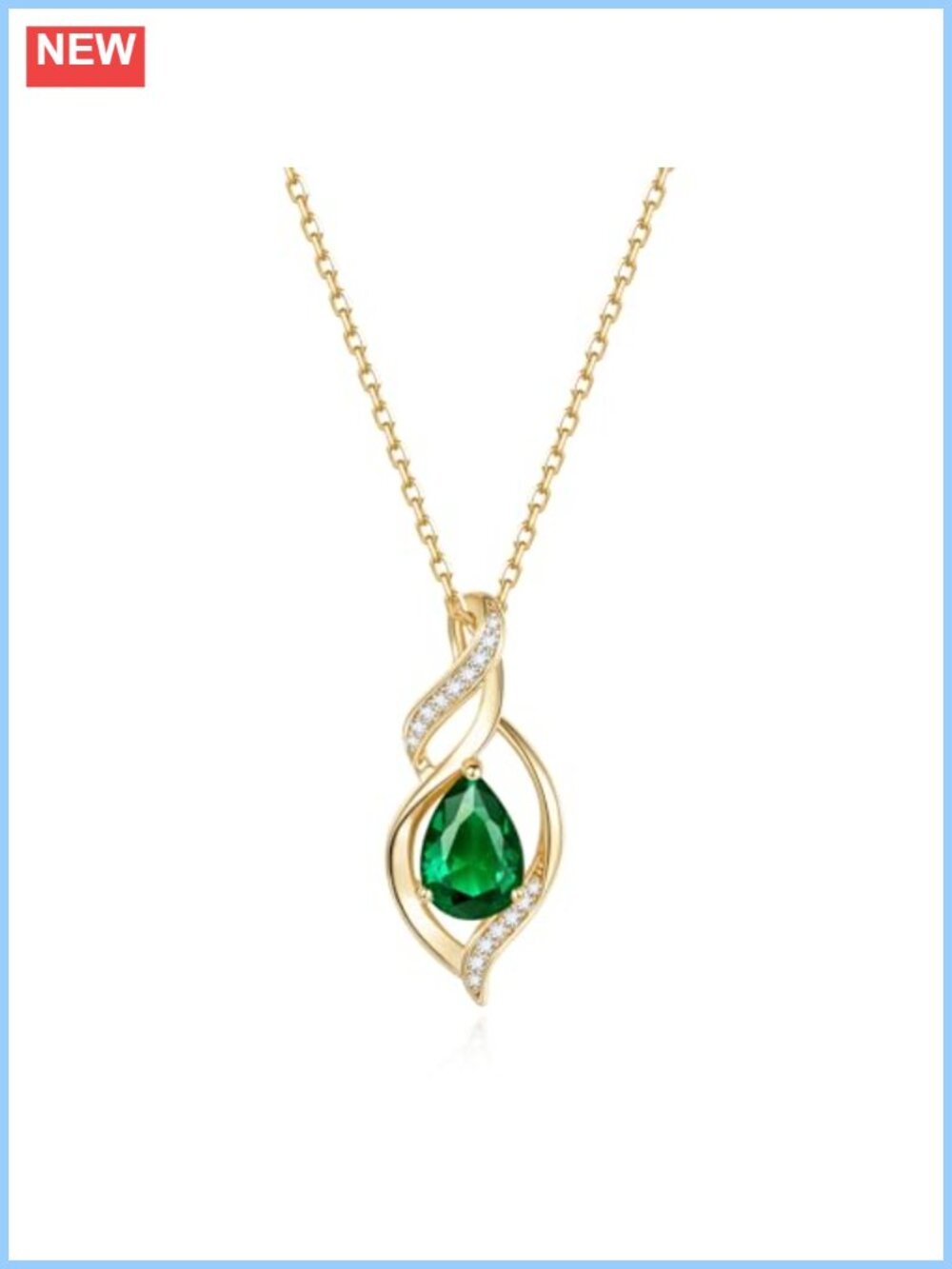 Created Emerald Teardrop Birthstone Pendant Necklace Lobster Claw 16in